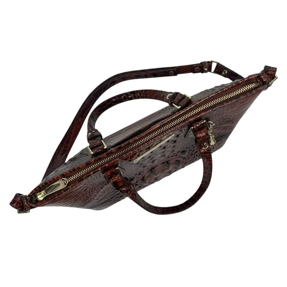 Brahmin Mini Asher Tote Satchel Bag Pecan Melbourne Brown Croc Embossed